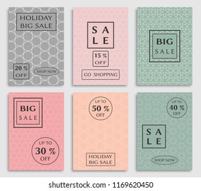 Collection of sale banners, flyers. Modern and vintage social media placard set for mobile website, posters, email and newsletter designs, ads, online shopping, promotional material. Line patterns set
