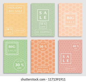 Collection of sale banners, flyers. Modern and vintage social media placard set for mobile website, posters, email and newsletter designs, ads, online shopping, promotional material. Line patterns set