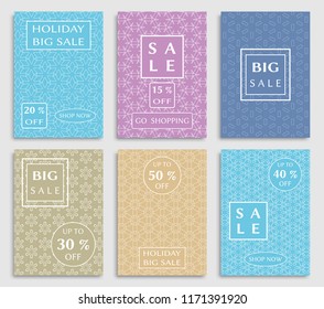 Collection of sale banners, flyers. Modern and vintage social media placard set for mobile website, posters, email and newsletter designs, ads, online shopping, promotional material. Line patterns set