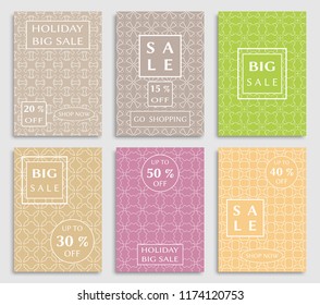 Collection of sale banners, flyers. Modern and vintage social media placard set for mobile website, posters, email and newsletter designs, ads, online shopping, promotional material. Line patterns set