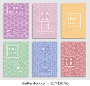 Collection of sale banners, flyers. Modern and vintage social media placard set for mobile website, posters, email and newsletter designs, ads, online shopping, promotional material. Line patterns set