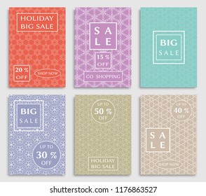 Collection of sale banners, flyers. Modern and vintage social media placard set for mobile website, posters, email and newsletter designs, ads, online shopping, promotional material. Line patterns set