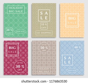 Collection of sale banners, flyers. Modern and vintage social media placard set for mobile website, posters, email and newsletter designs, ads, online shopping, promotional material. Line patterns set