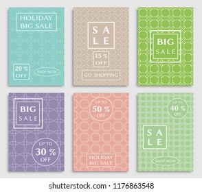 Collection of sale banners, flyers. Modern and vintage social media placard set for mobile website, posters, email and newsletter designs, ads, online shopping, promotional material. Line patterns set