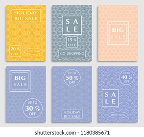 Collection of sale banners, flyers. Modern and vintage social media placard set for mobile website, posters, email and newsletter designs, ads, online shopping, promotional material. Line patterns set