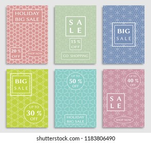 Collection of sale banners, flyers. Modern and vintage social media placard set for mobile website, posters, email and newsletter designs, ads, online shopping, promotional material. Line patterns set