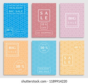 Collection of sale banners, flyers. Modern and vintage social media placard set for mobile website, posters, email and newsletter designs, ads, online shopping, promotional material. Line patterns set