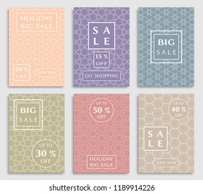 Collection of sale banners, flyers. Modern and vintage social media placard set for mobile website, posters, email and newsletter designs, ads, online shopping, promotional material. Line patterns set