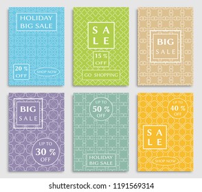 Collection of sale banners, flyers. Modern and vintage social media placard set for mobile website, posters, email and newsletter designs, ads, online shopping, promotional material. Line patterns set