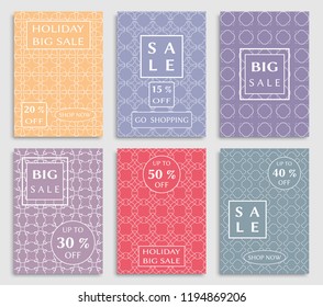 Collection of sale banners, flyers. Modern and vintage social media placard set for mobile website, posters, email and newsletter designs, ads, online shopping, promotional material. Line patterns set