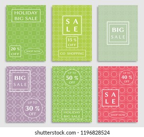 Collection of sale banners, flyers. Modern and vintage social media placard set for mobile website, posters, email and newsletter designs, ads, online shopping, promotional material. Line patterns set