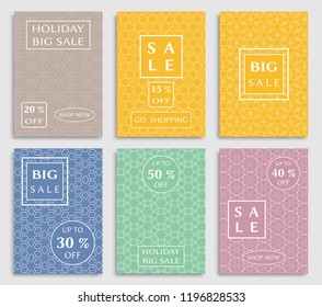 Collection of sale banners, flyers. Modern and vintage social media placard set for mobile website, posters, email and newsletter designs, ads, online shopping, promotional material. Line patterns set