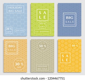 Collection of sale banners, flyers. Modern and vintage social media placard set for mobile website, posters, email and newsletter designs, ads, online shopping, promotional material. Line patterns set