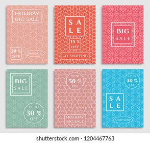 Collection of sale banners, flyers. Modern and vintage social media placard set for mobile website, posters, email and newsletter designs, ads, online shopping, promotional material. Line patterns set