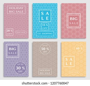 Collection of sale banners, flyers. Modern and vintage social media placard set for mobile website, posters, email and newsletter designs, ads, online shopping, promotional material. Line patterns set