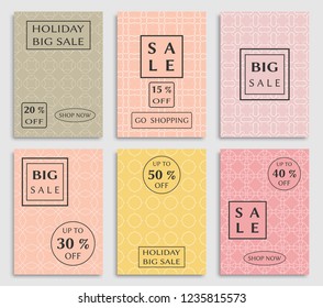 Collection of sale banners, flyers. Modern and vintage social media placard set for mobile website, posters, email and newsletter designs, ads, online shopping, promotional material. Line patterns set