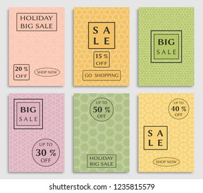 Collection of sale banners, flyers. Modern and vintage social media placard set for mobile website, posters, email and newsletter designs, ads, online shopping, promotional material. Line patterns set
