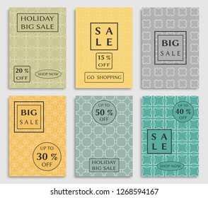 Collection of sale banners, flyers. Modern and vintage social media placard set for mobile website, posters, email and newsletter designs, ads, online shopping, promotional material. Line patterns set