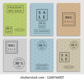 Collection of sale banners, flyers. Modern and vintage social media placard set for mobile website, posters, email and newsletter designs, ads, online shopping, promotional material. Line patterns set
