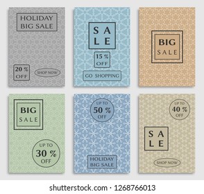 Collection of sale banners, flyers. Modern and vintage social media placard set for mobile website, posters, email and newsletter designs, ads, online shopping, promotional material. Line patterns set