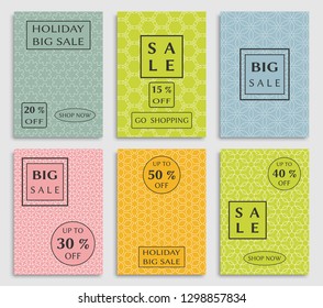 Collection of sale banners, flyers. Modern and vintage social media placard set for mobile website, posters, email and newsletter designs, ads, online shopping, promotional material. Line patterns set