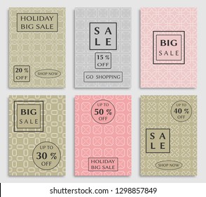 Collection of sale banners, flyers. Modern and vintage social media placard set for mobile website, posters, email and newsletter designs, ads, online shopping, promotional material. Line patterns set