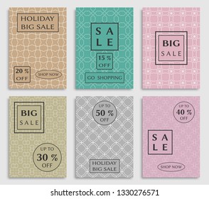 Collection of sale banners, flyers. Modern and vintage social media placard set for mobile website, posters, email and newsletter designs, ads, online shopping, promotional material. Line patterns set