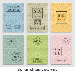 Collection of sale banners, flyers. Modern and vintage social media placard set for mobile website, posters, email and newsletter designs, ads, online shopping, promotional material. Line patterns set