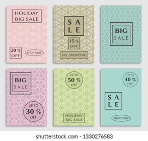Collection of sale banners, flyers. Modern and vintage social media placard set for mobile website, posters, email and newsletter designs, ads, online shopping, promotional material. Line patterns set