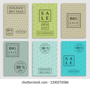 Collection of sale banners, flyers. Modern and vintage social media placard set for mobile website, posters, email and newsletter designs, ads, online shopping, promotional material. Line patterns set