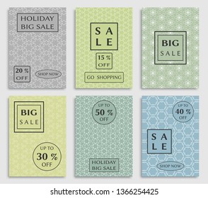 Collection of sale banners, flyers. Modern and vintage social media placard set for mobile website, posters, email and newsletter designs, ads, online shopping, promotional material. Line patterns set
