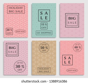 Collection of sale banners, flyers. Modern and vintage social media placard set for mobile website, posters, email and newsletter designs, ads, online shopping, promotional material. Line patterns set