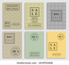 Collection of sale banners, flyers. Modern and vintage social media placard set for mobile website, posters, email and newsletter designs, ads, online shopping, promotional material. Line patterns set