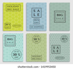 Collection of sale banners, flyers. Modern and vintage social media placard set for mobile website, posters, email and newsletter designs, ads, online shopping, promotional material. Line patterns set