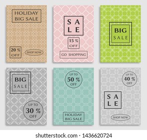 Collection of sale banners, flyers. Modern and vintage social media placard set for mobile website, posters, email and newsletter designs, ads, online shopping, promotional material. Line patterns set