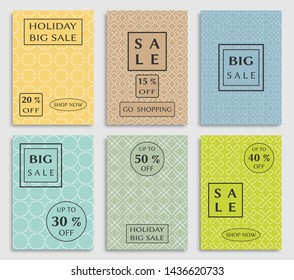 Collection of sale banners, flyers. Modern and vintage social media placard set for mobile website, posters, email and newsletter designs, ads, online shopping, promotional material. Line patterns set