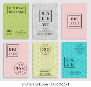 Collection of sale banners, flyers. Modern and vintage social media placard set for mobile website, posters, email and newsletter designs, ads, online shopping, promotional material. Line patterns set