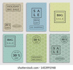 Collection of sale banners, flyers. Modern and vintage social media placard set for mobile website, posters, email and newsletter designs, ads, online shopping, promotional material. Line patterns set
