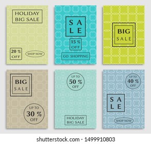 Collection of sale banners, flyers. Modern and vintage social media placard set for mobile website, posters, email and newsletter designs, ads, online shopping, promotional material. Line patterns set