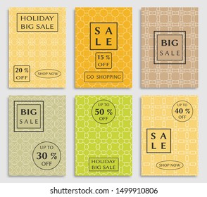 Collection of sale banners, flyers. Modern and vintage social media placard set for mobile website, posters, email and newsletter designs, ads, online shopping, promotional material. Line patterns set