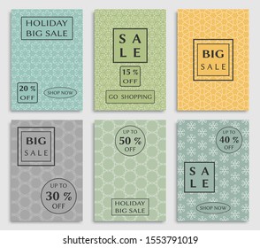 Collection of sale banners, flyers. Modern and vintage social media placard set for mobile website, posters, email and newsletter designs, ads, online shopping, promotional material. Line patterns set
