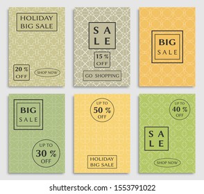 Collection of sale banners, flyers. Modern and vintage social media placard set for mobile website, posters, email and newsletter designs, ads, online shopping, promotional material. Line patterns set