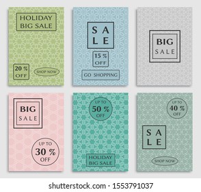 Collection of sale banners, flyers. Modern and vintage social media placard set for mobile website, posters, email and newsletter designs, ads, online shopping, promotional material. Line patterns set