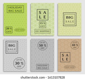 Collection of sale banners, flyers. Modern and vintage social media placard set for mobile website, posters, email and newsletter designs, ads, online shopping, promotional material. Line patterns set
