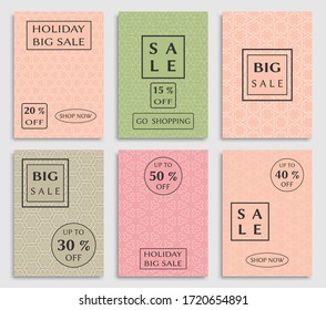 Collection of sale banners, flyers. Modern and vintage social media placard set for mobile website, posters, email and newsletter designs, ads, online shopping, promotional material. Line patterns set