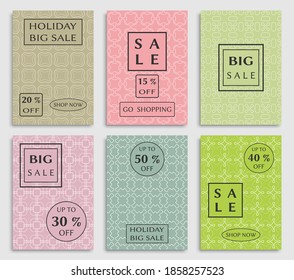 Collection of sale banners, flyers. Modern and vintage social media placard set for mobile website, posters, email and newsletter designs, ads, online shopping, promotional material. Line patterns set