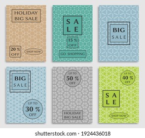 Collection of sale banners, flyers. Modern and vintage social media placard set for mobile website, posters, email and newsletter designs, ads, online shopping, promotional material. Line patterns set