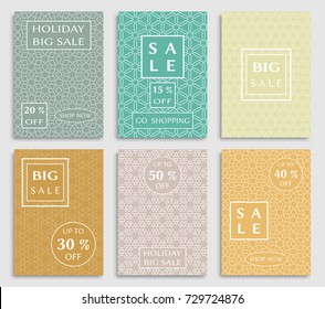 Collection of sale banners, flyers. Modern and vintage social media placard set for mobile website, posters, email and newsletter designs, ads, online shopping, promotional material. Line patterns set