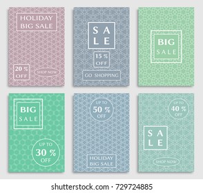 Collection of sale banners, flyers. Modern and vintage social media placard set for mobile website, posters, email and newsletter designs, ads, online shopping, promotional material. Line patterns set