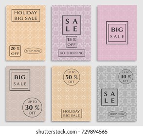 Collection of sale banners, flyers. Modern and vintage social media placard set for mobile website, posters, email and newsletter designs, ads, online shopping, promotional material. Line patterns set